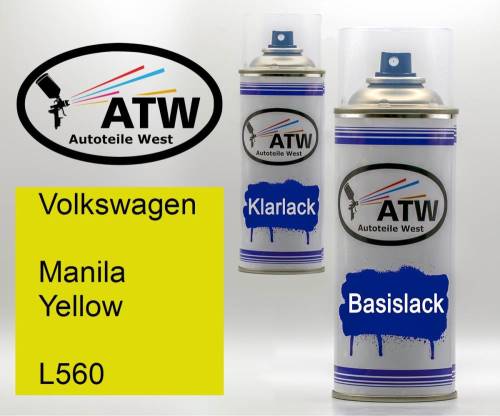 Volkswagen, Manila Yellow, L560: 400ml Sprühdose + 400ml Klarlack - Set, von ATW Autoteile West.